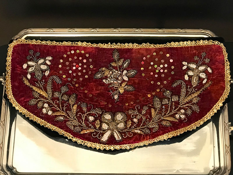 antique piece of  red velvet embroidery