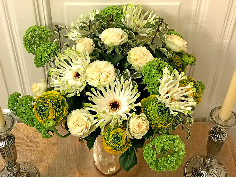 cream and green flowers