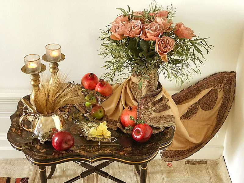 Victorian papier mâché tray table with roses, apples, sugared almonds