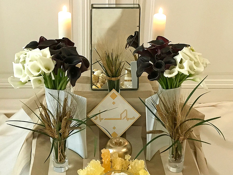 calla lillies, flames, and mirror