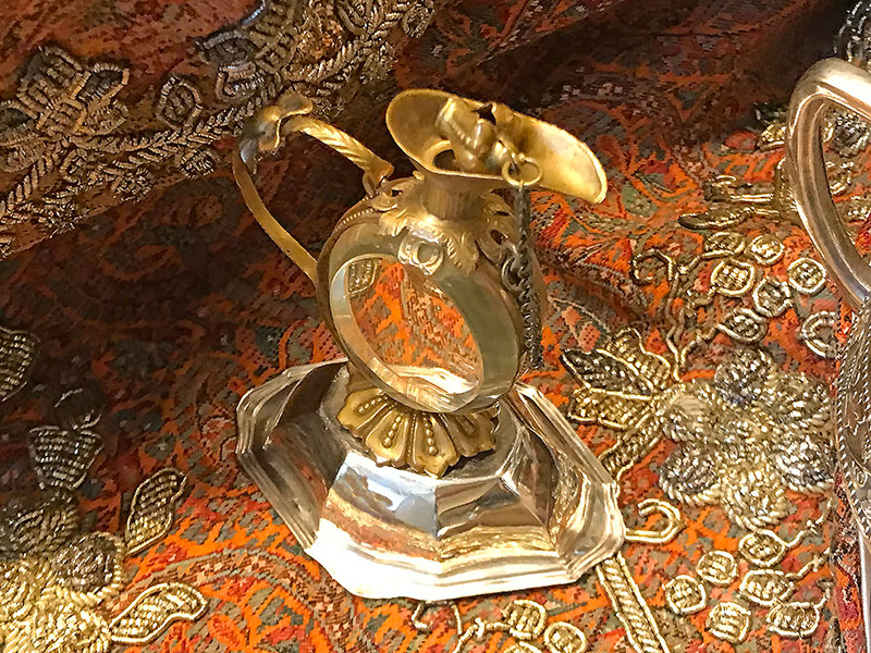 antique mirrored flask on termeh