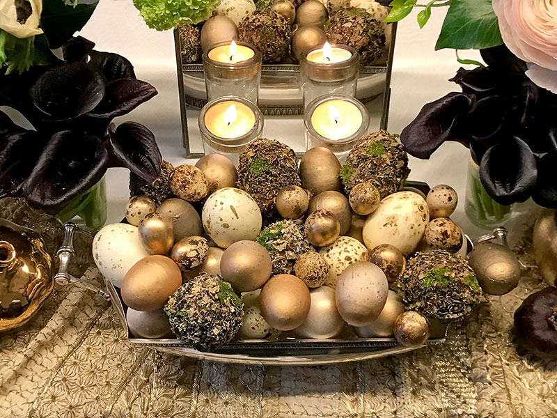 softly decorated eggs and tealights