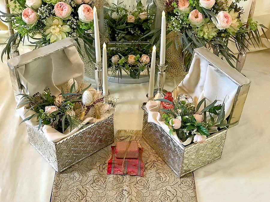 silver boxes with flowers