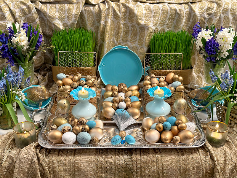 rrr17ApriIMG_4277 platter of coloured eggs presented in various attractive containers