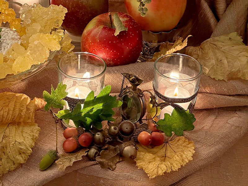acorns, together with oak leaves, and candles acorns, together with oak leaves, and candles